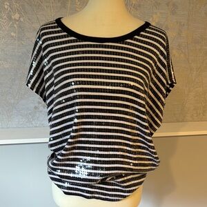 Michael Kors Black and White Sequin Dolman Sleeve Blouse, M/L - French vibe